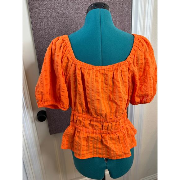 Tommy Hilfiger Puffy Short Sleeve Pullover Blouse Smocked Waist 100% Cotton M - Picture 8 of 9